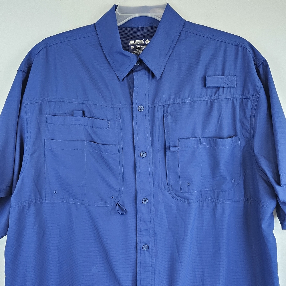 Reel Legend Men's XL Button Front Fishing Shirt Solid Blue Saltwater II Vented